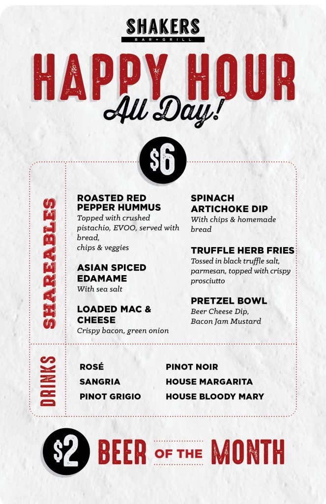 Happy Hour Menu – Shakers Bar and Grill