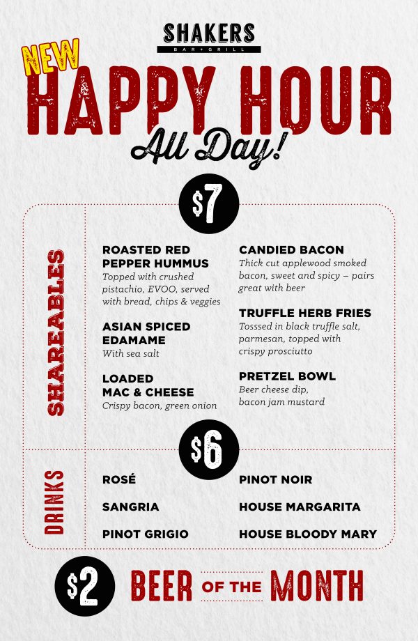 Happy Hour Menu – Shakers Bar and Grill